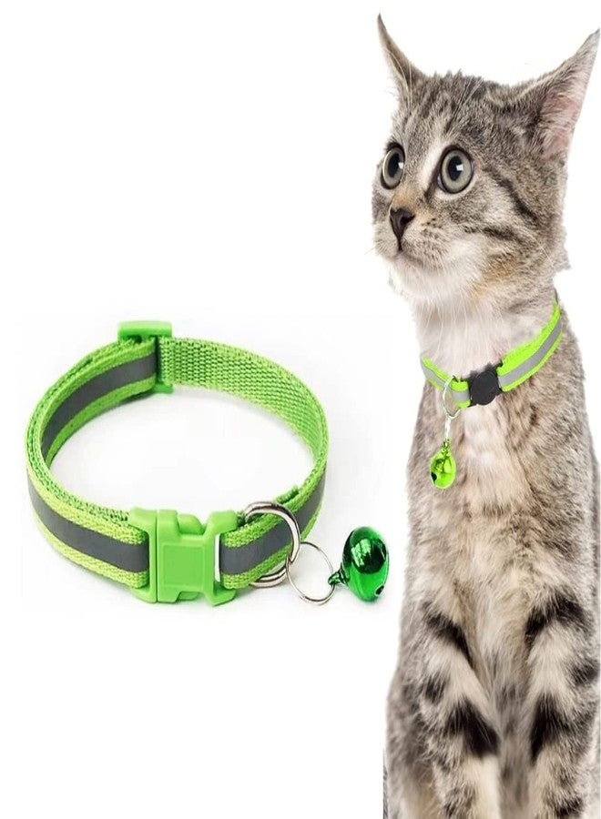 Pups&Pets Reflective Safe Pets Collar with Bells Adjustable Length Puppy Collar Reflected Sot Nylon Collar for Small Dog, Puppy and Cat (15 MM, Small Size) (Parrot Green) - Image 2